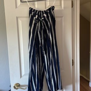 Faithfull the Brand Split Leg Striped Blue Pants Women’s Size 6